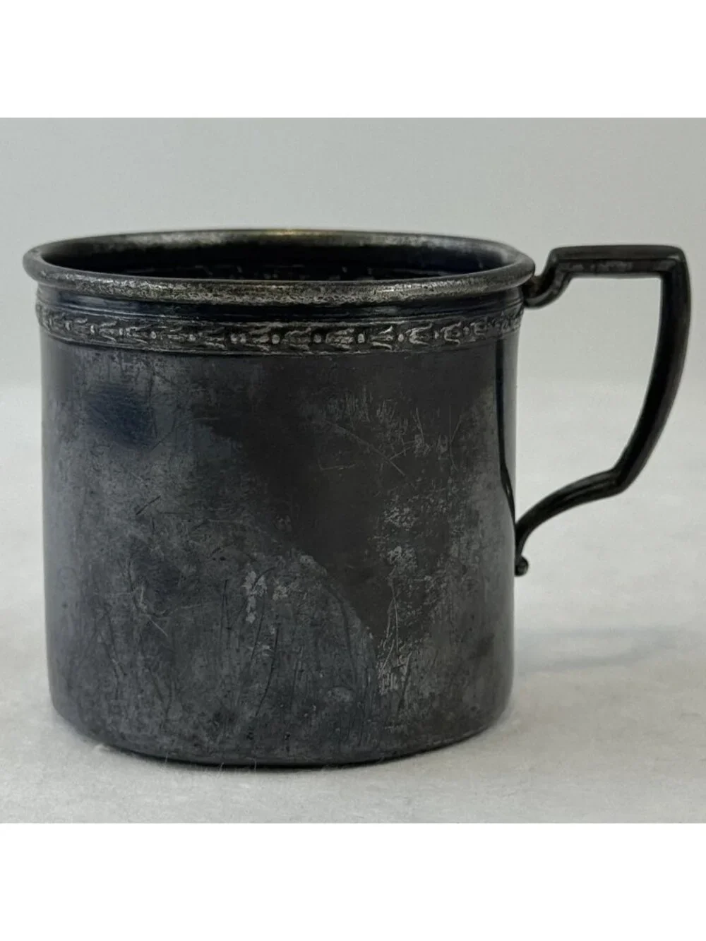 Vintage Portsmouth Silver Co EPWM Silver Plate Baby Cup Ornate Rim Aged Patina